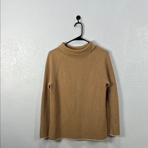 Talbots Mock Neck Tunic Rib Knit Sweater Camel Tan Pima Cotton Women's Size M